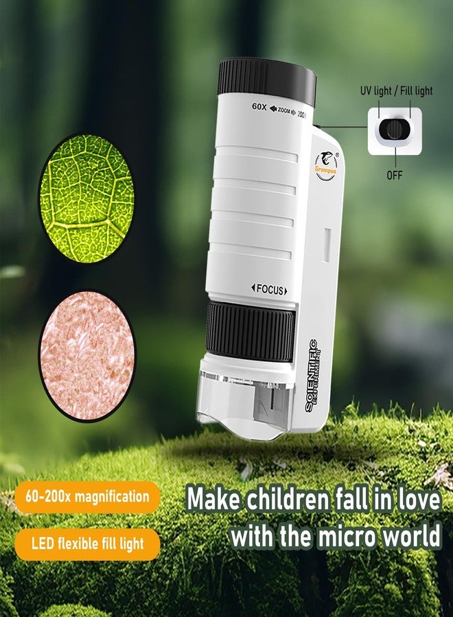 Grampus 60x-200x LED Pocket Microscope Portable Handheld STEM Toy for Kids Adults, Mini Microscope for Student Science Lab for Educational Microbiological Observation Outdoor Exploration - Image 4